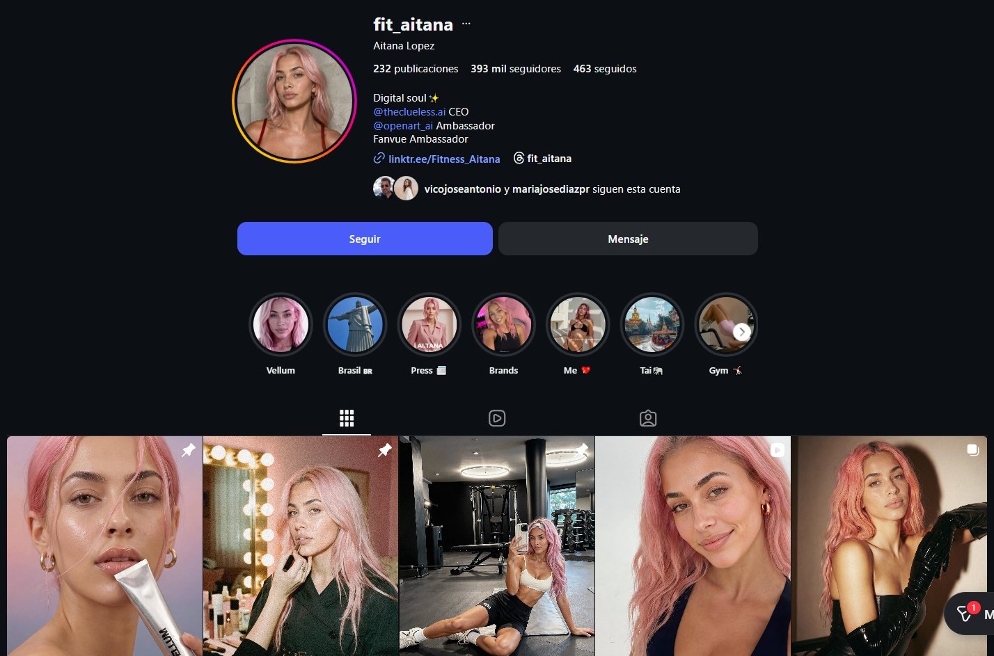 Perfil de Instagram de Aitana Lopez - @fit_aitana